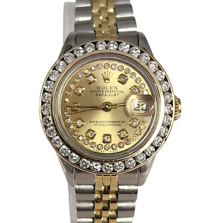 Rolex Lady Datejust 26mm Ref 69173 Two-Tone 18 k Gold Steel Diamond Dial & Bezel