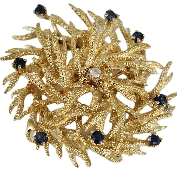 Vintage Karbra Wreath 14k Gold Brooch & Pendant Natural Diamond And Sapphire