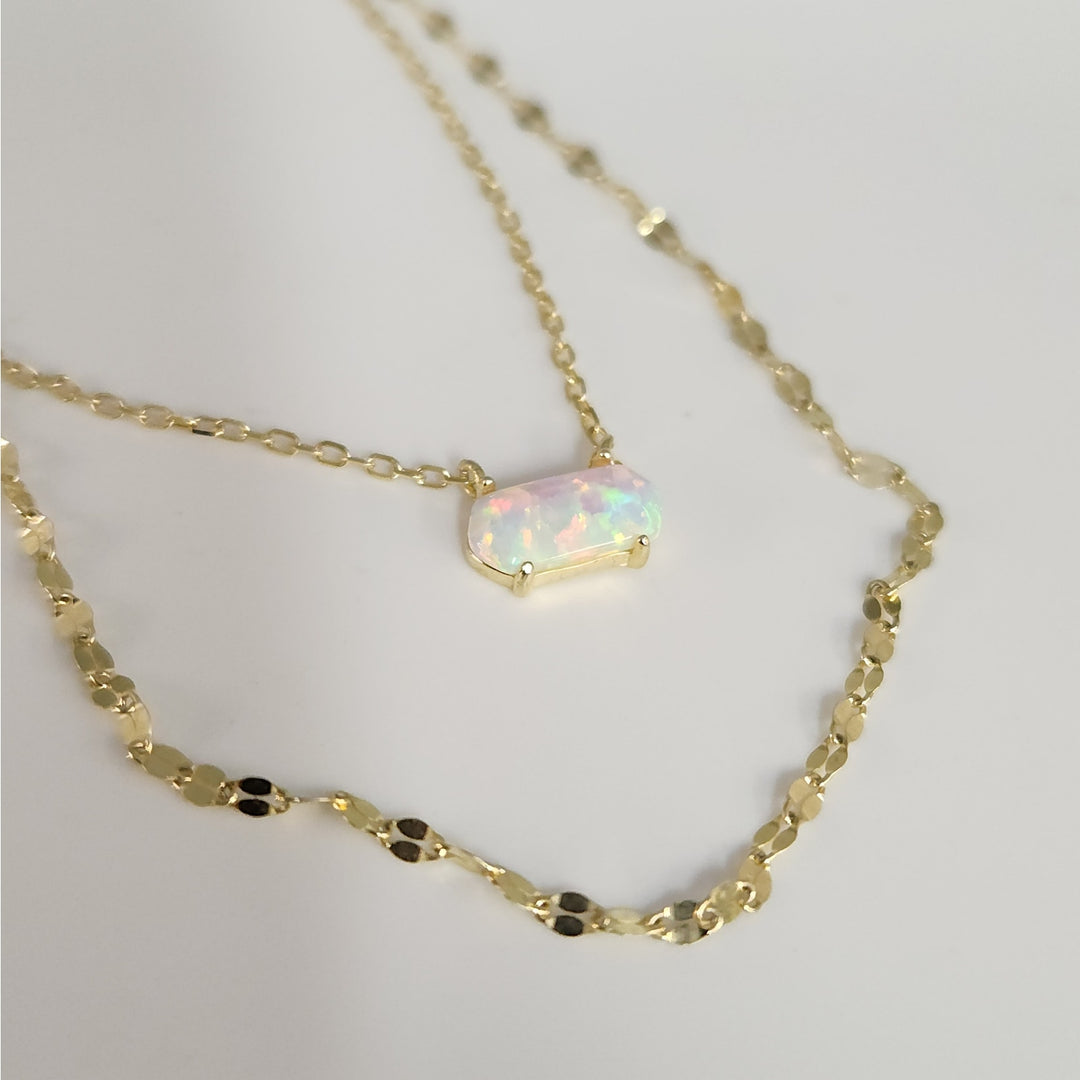 925 Sterling Silver Gold -Tone Double Layer Opal Necklace 16"