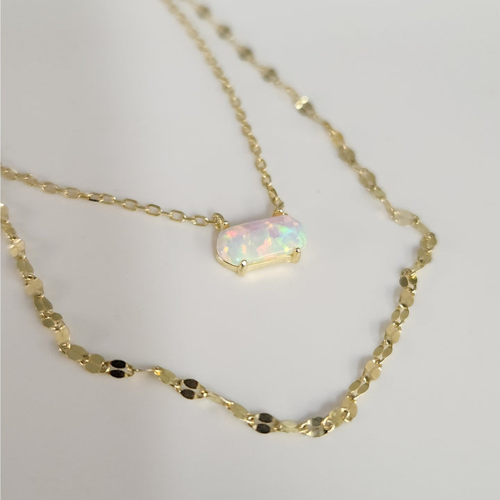 925 Sterling Silver Gold -Tone Double Layer Opal Necklace 16"