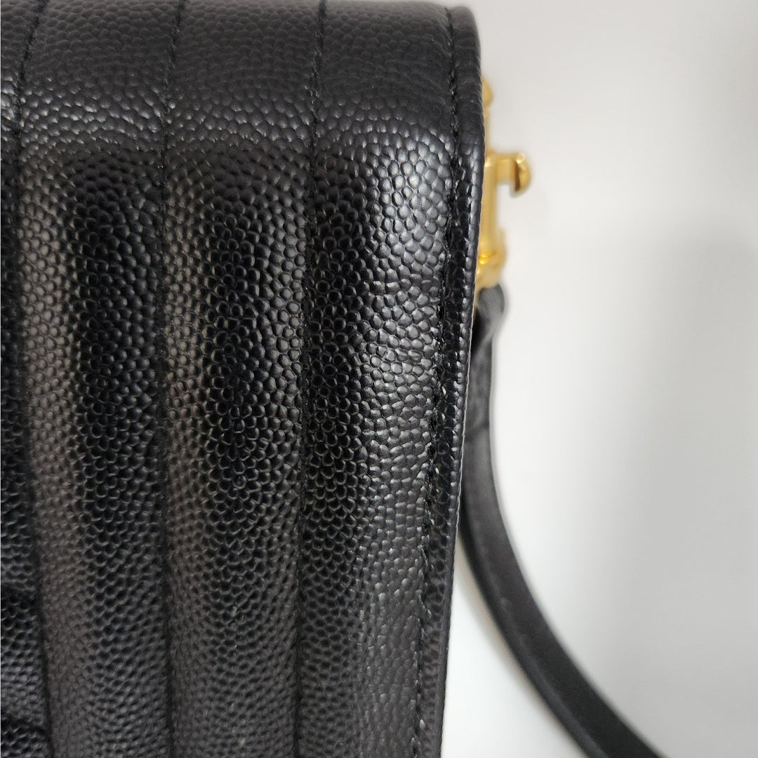 Saint Lauren YSL Black Quilted Envelope Wallet /Crossbody Bag W/ Gold Hardware
