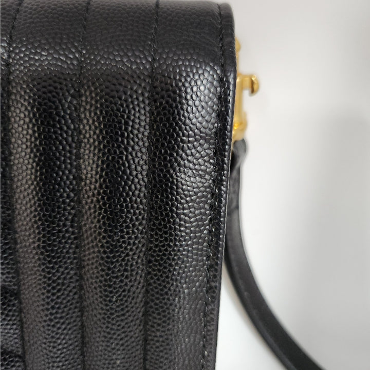 Saint Lauren YSL Black Quilted Envelope Wallet /Crossbody Bag W/ Gold Hardware