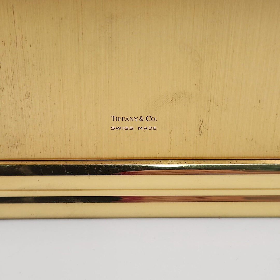 Vintage Tiffany & CO Large Rectangle Brass Desk Clock Quartz Roman Numerals
