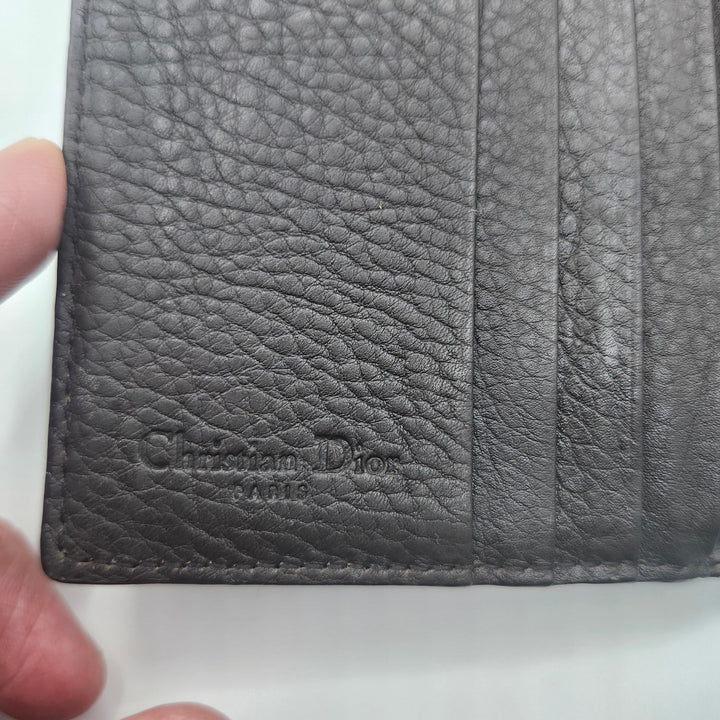 Authentic Christian Dior Vintage Brown Leather Bi-Fold Wallet with Logo Plaque & Trotter Lining