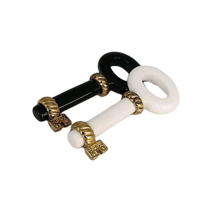 925 Sterling Silver Black And White enamel Key Pendant Set With Gold Tone...