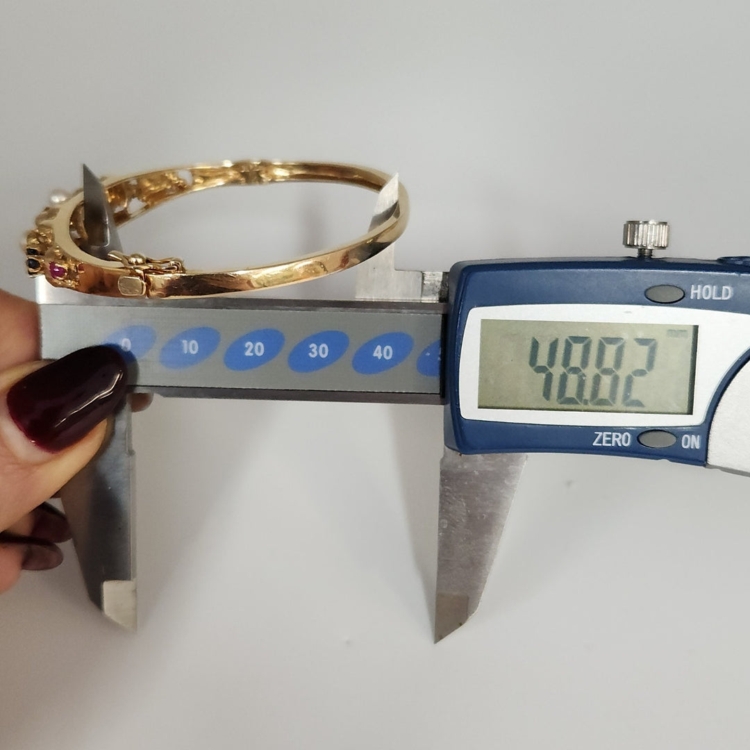 Antique 14k Yellow Gold Pearls,Ruby & Sapphire Bangle Bracelets