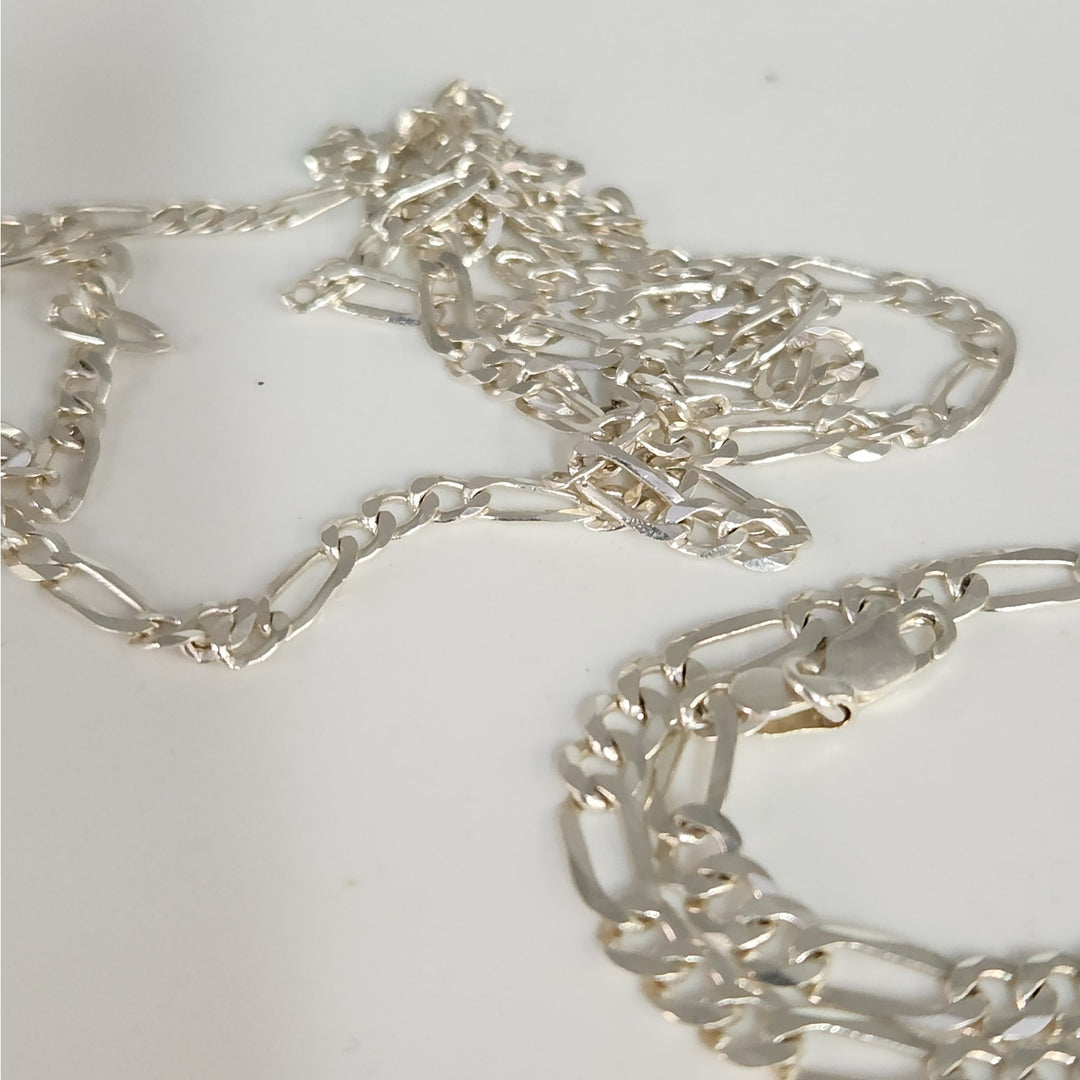 Set of 925 Sterling Silver Figaro's Necklace 24" & bracelet 7.5"