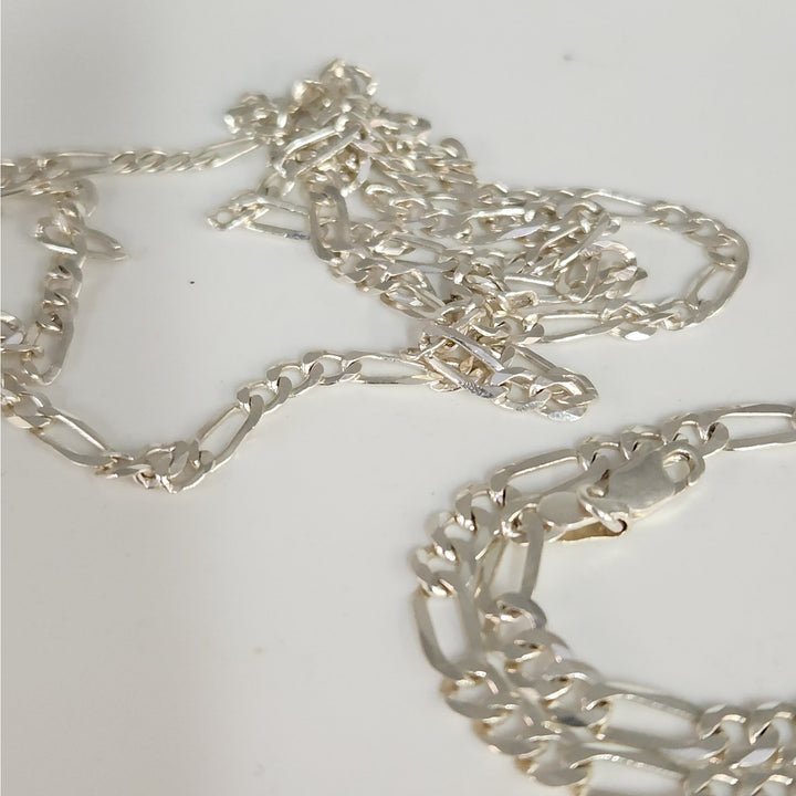 Set of 925 Sterling Silver Figaro's Necklace 24" & bracelet 7.5"