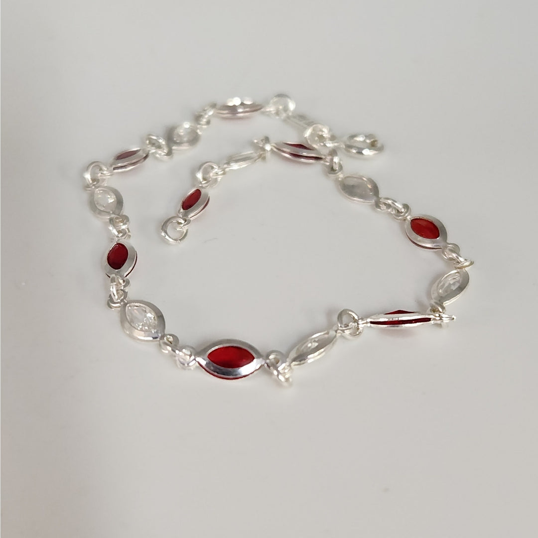 925 Sterling Silver Marquise Lab Created Garnet Women's bracelet 7.2"