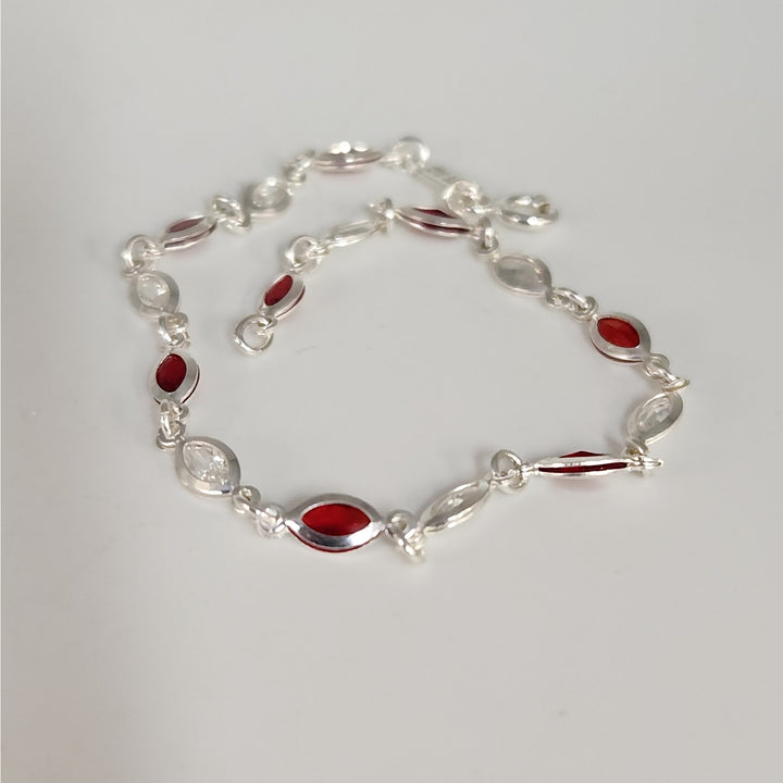 925 Sterling Silver Marquise Lab Created Garnet Women's bracelet 7.2"