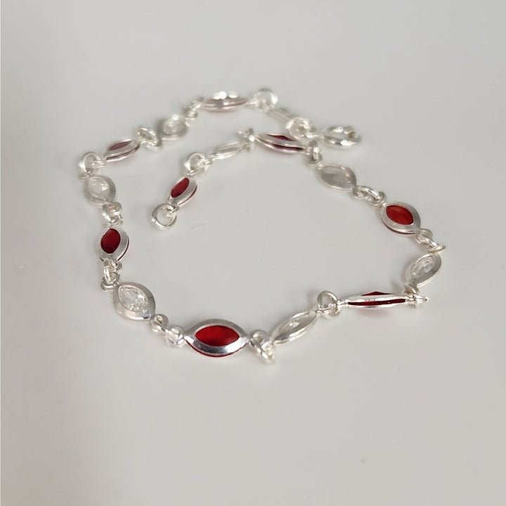 925 Sterling Silver Marquise Lab Created Garnet Women's bracelet 7.2"