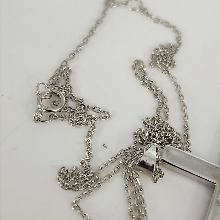 925 Sterling Silver Purple & White Crystal Cross Pendant Necklace18"