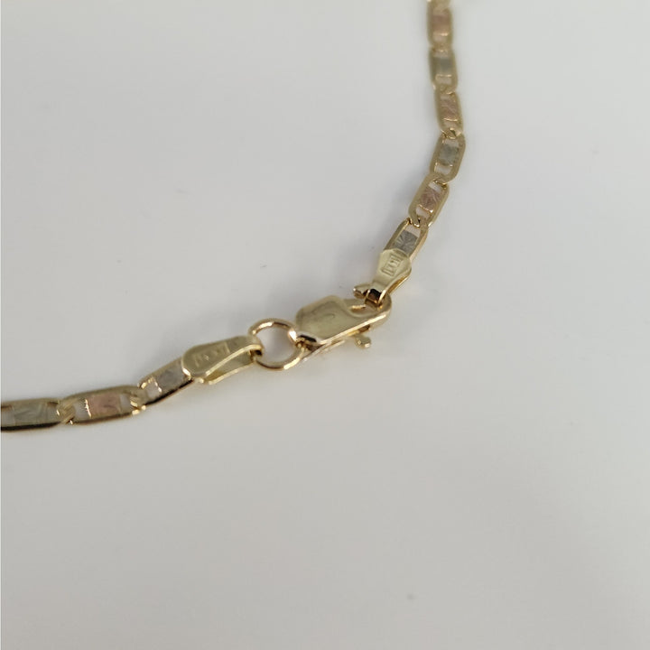 14K  Tri-Color Gold Diamond Cut Link  Necklace 24"