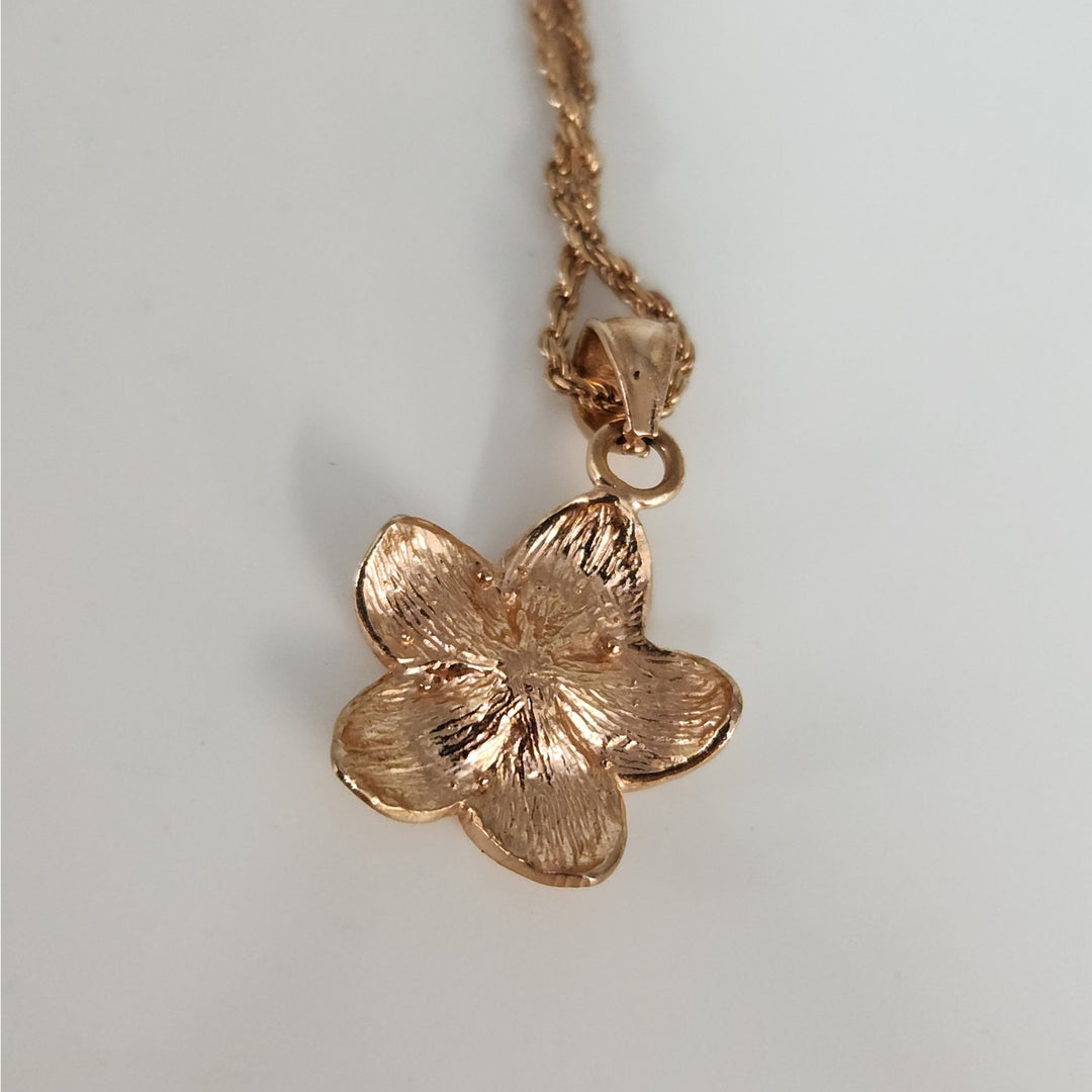 Vintage 14k Rose Gold Italy 18" Rope Necklace with Flower Pendant