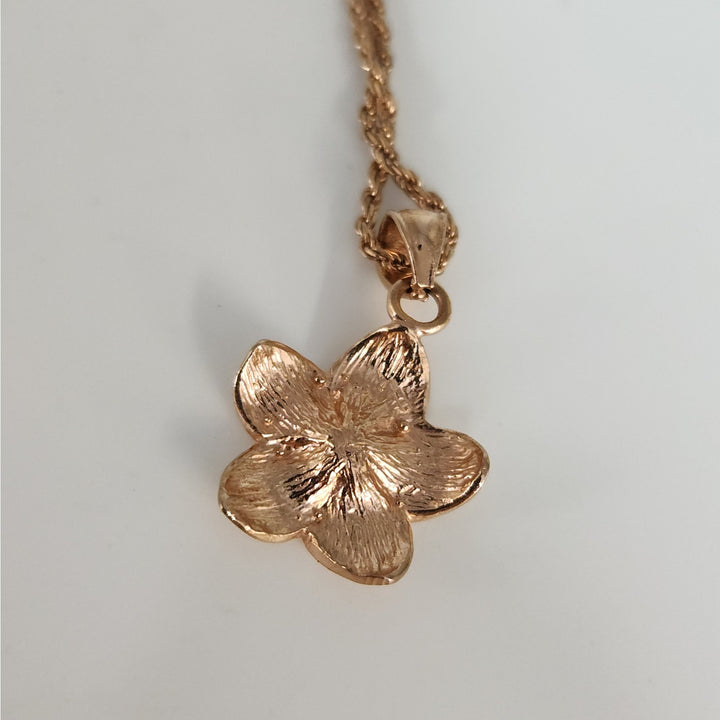 Vintage 14k Rose Gold Italy 18" Rope Necklace with Flower Pendant