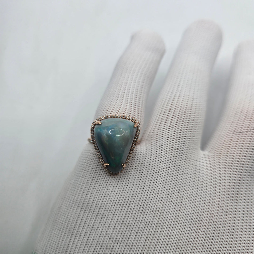 GIA Certified 11.18 CT Natural Gray 14k Opal Rose Gold-Tone Halo Cocktail Ring