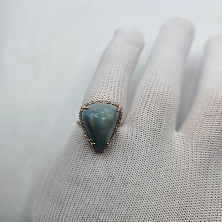 GIA Certified 11.18 CT Natural Gray 14k Opal Rose Gold-Tone Halo Cocktail Ring