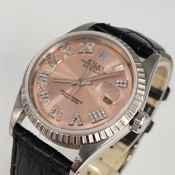 Rolex Datejust 36mm Ref.1601 Automatic Watch Custom Diamond Dial Leather Strap