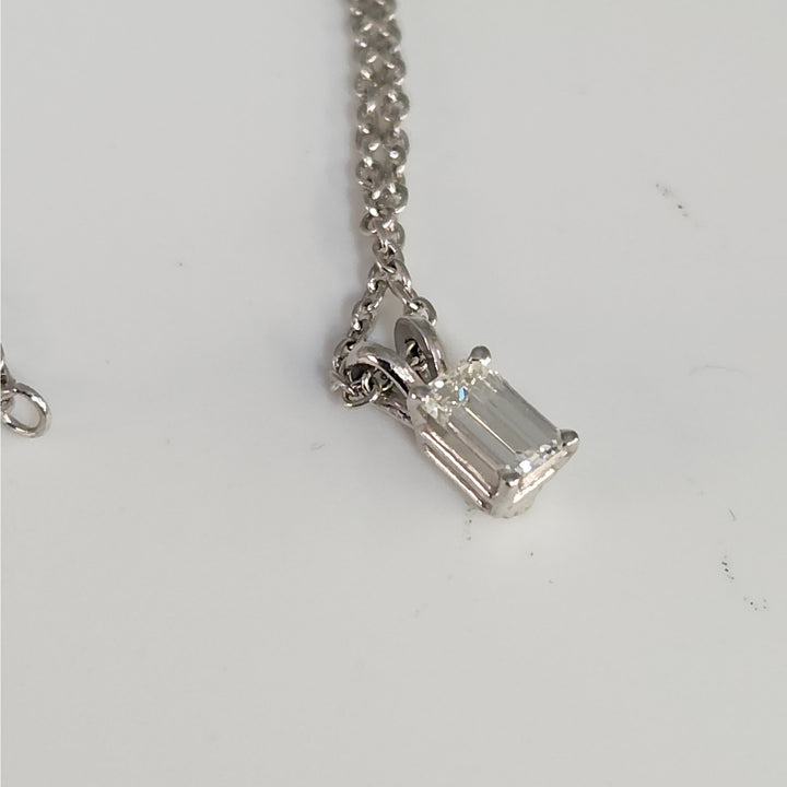 Platinum 0.77 CT Emerald-Cut Diamond Solitaire Pendant Necklace 16"
