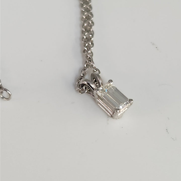 Platinum 0.77 CT Emerald-Cut Diamond Solitaire Pendant Necklace 16"