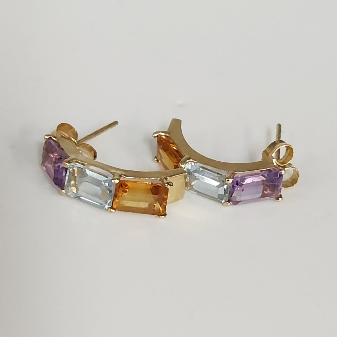 Fashion 14k Yellow Gold Natural Mix Stones Stud Earrings