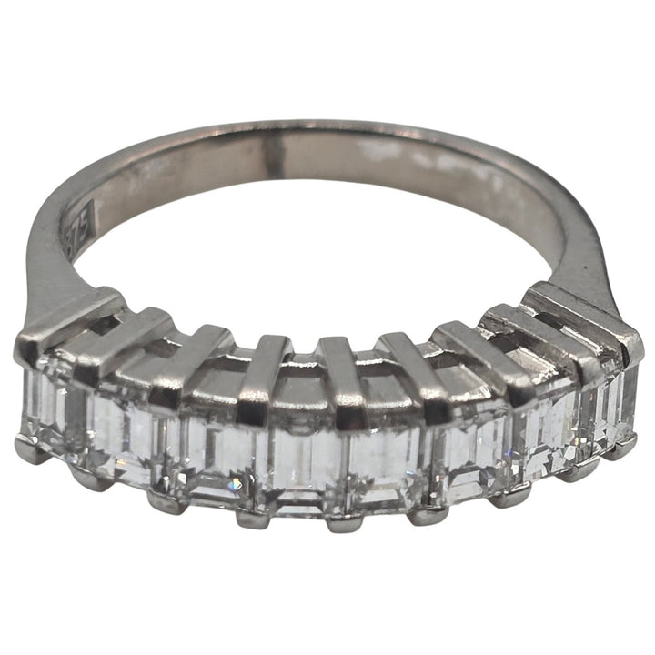 9K White Gold Emerald Cut Diamond Half Eternity Ring .32 CTW 3.5g
