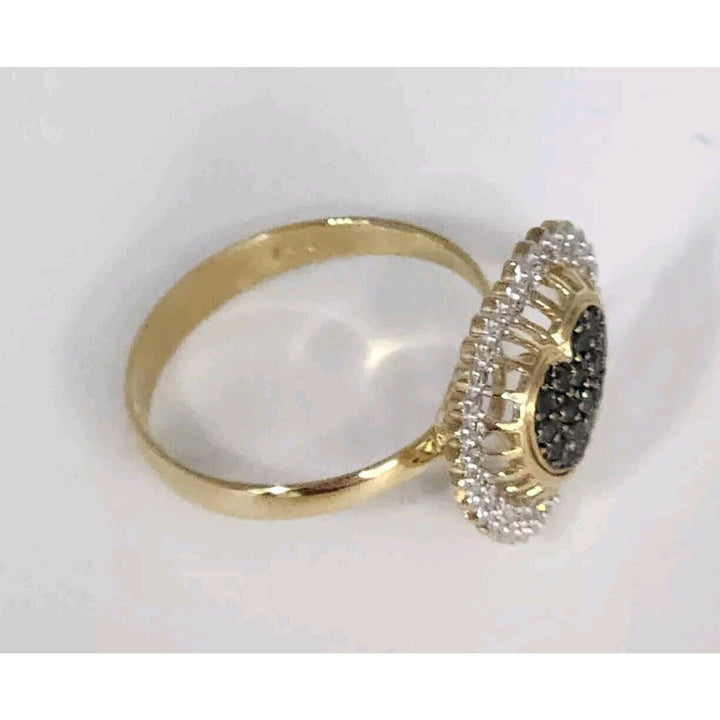 18k Yellow Gold Black &White Diamonds Heart Ring Size 7.25