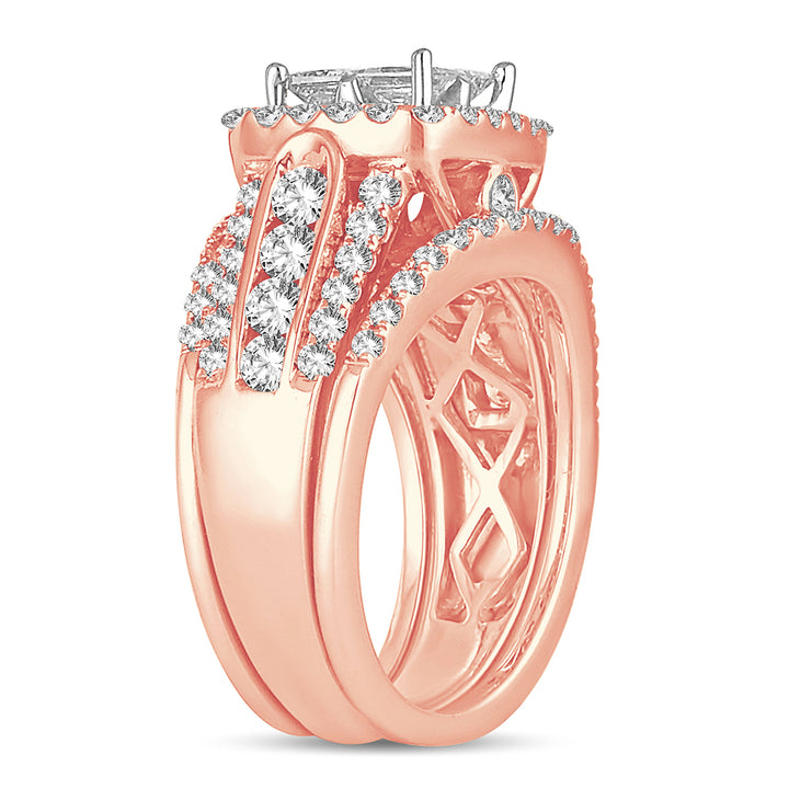 Romantic 14k Rose Gold Lab Diamond Bridal Ring 2.25CT