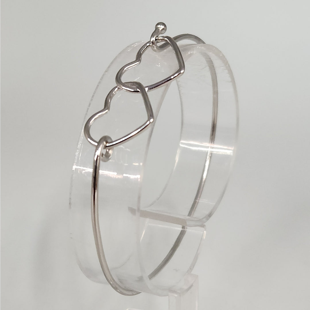 925 Sterling Silver Double Heart Bangle Bracelet