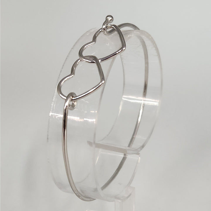925 Sterling Silver Double Heart Bangle Bracelet