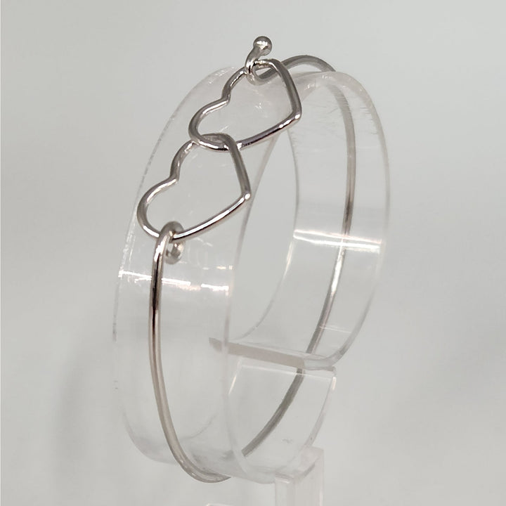 925 Sterling Silver Double Heart Bangle Bracelet
