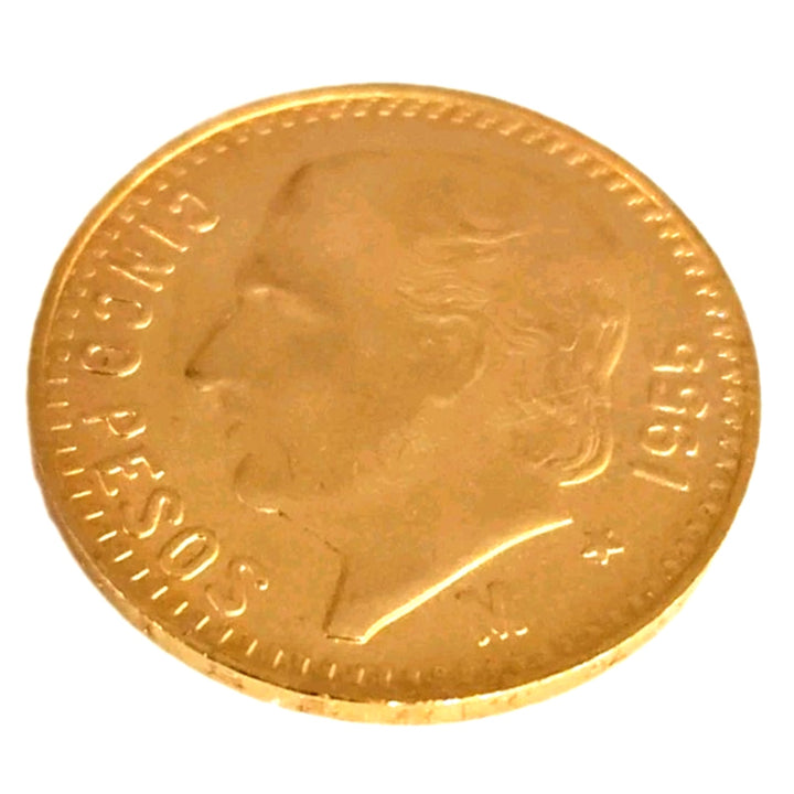 1955 Mexico 22k Gold Cinco Pesos Gold Coin 4.2 Gram