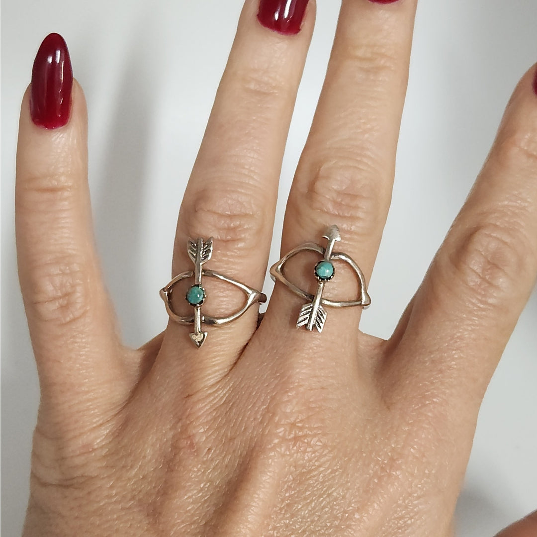 Matching Sterling Silver Arrow  Ring Set With Natural Turquoise Accents Size 6.75