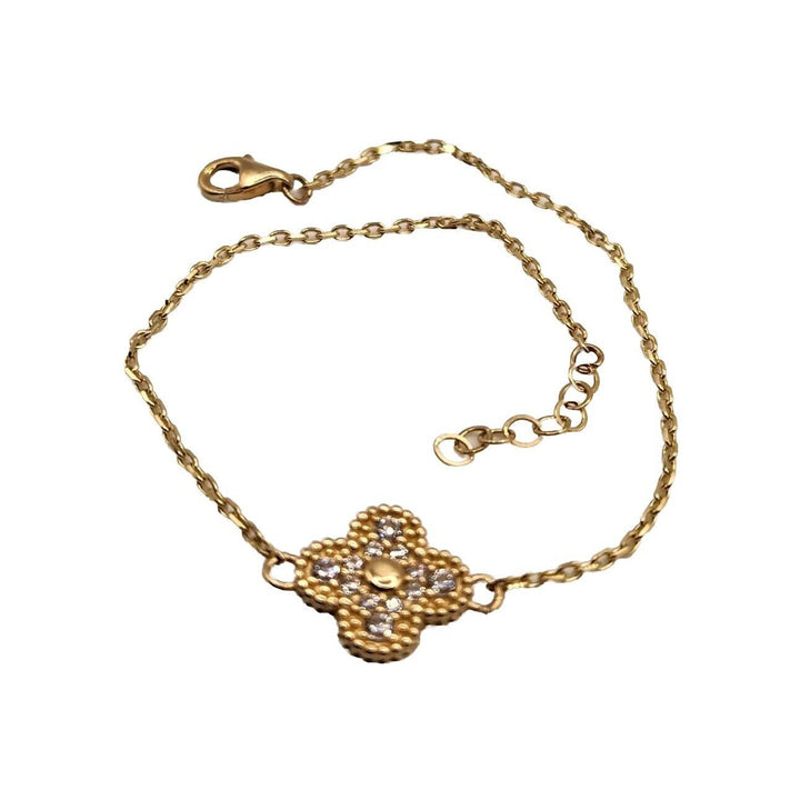 Beautiful 14k Yellow Gold Zirconia Clover Flower Bracelet 7.2"
