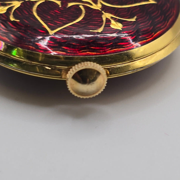 Vintage Bucherer 17 Jewel Swiss Red Enamel Pendant Watch w/ Chain