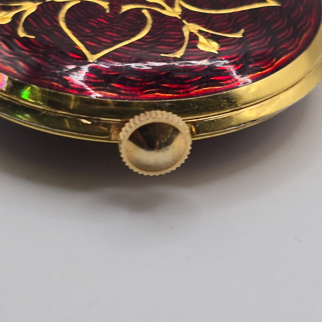 Vintage Bucherer 17 Jewel Swiss Red Enamel Pendant Watch w/ Chain