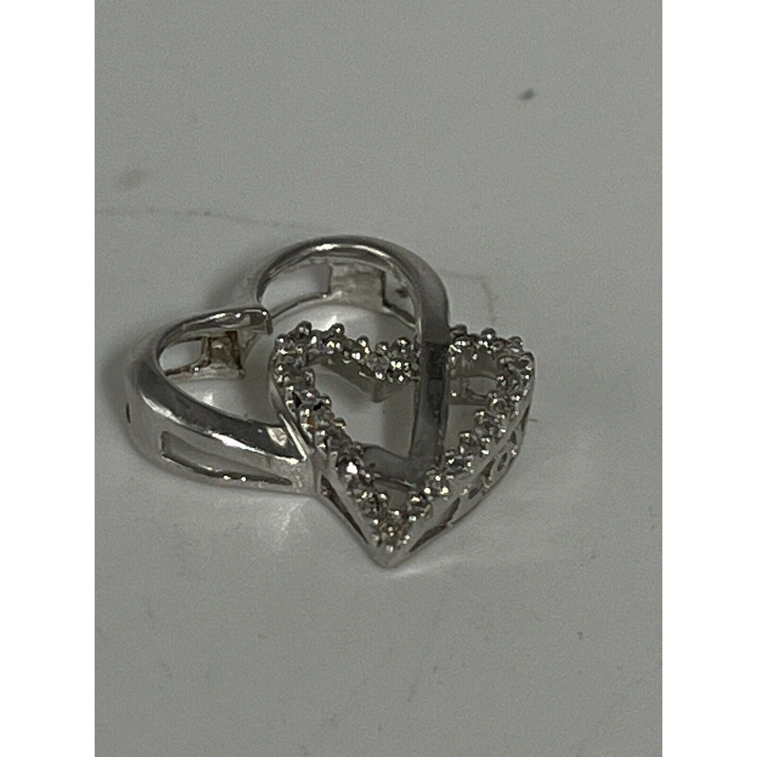 Beautiful 10k White Gold Diamond Open Heart Pendant