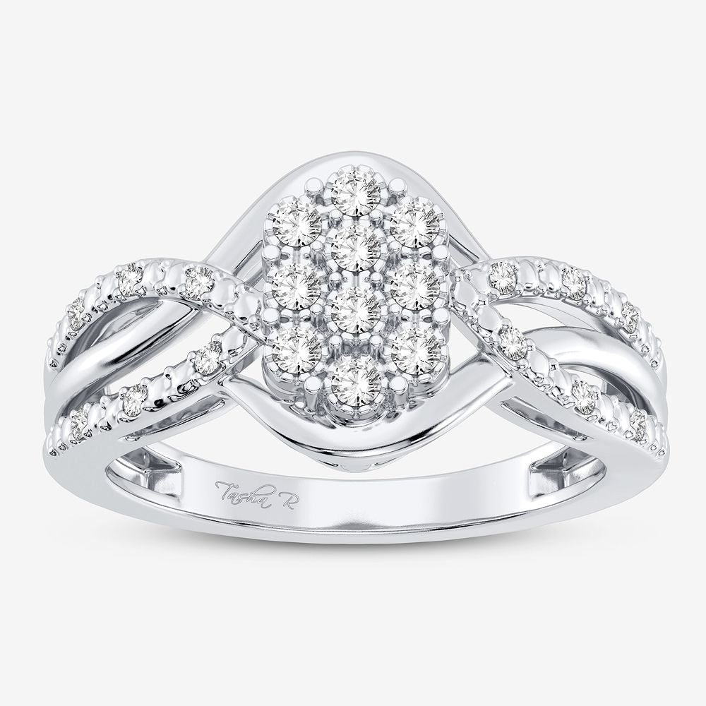 Chic 10k White Gold Diamond Accent Womens Fashion Ring