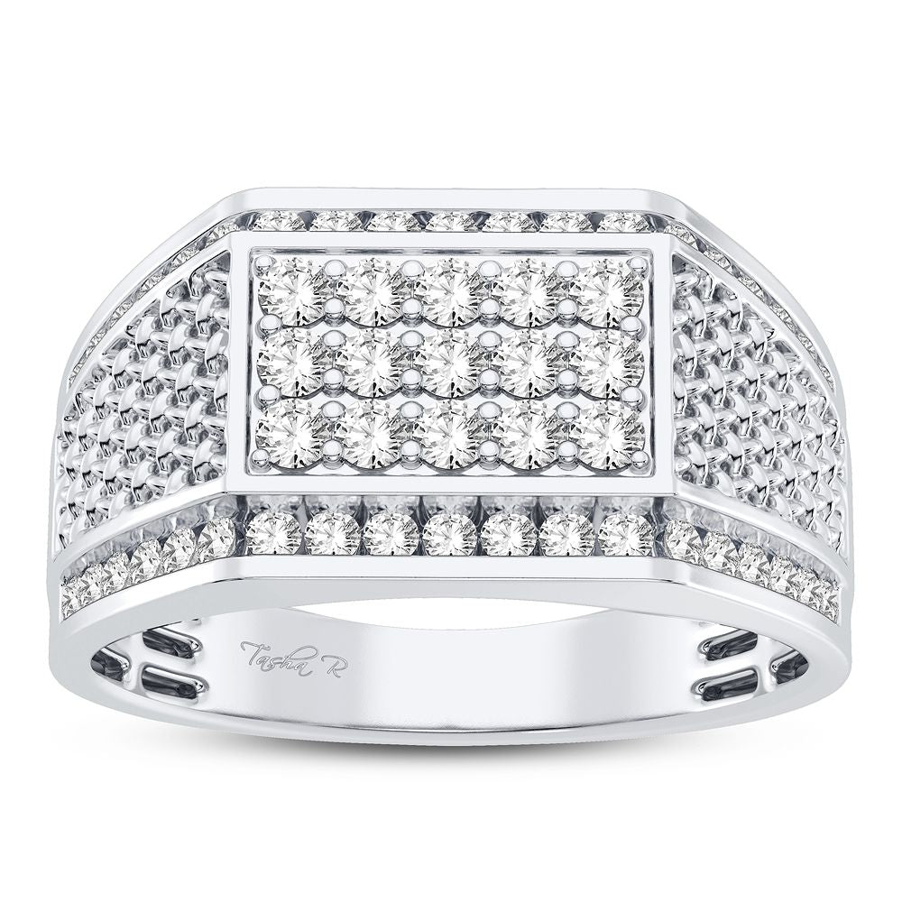 Masculine 14K White Diamond 1CT Mens Statement Ring