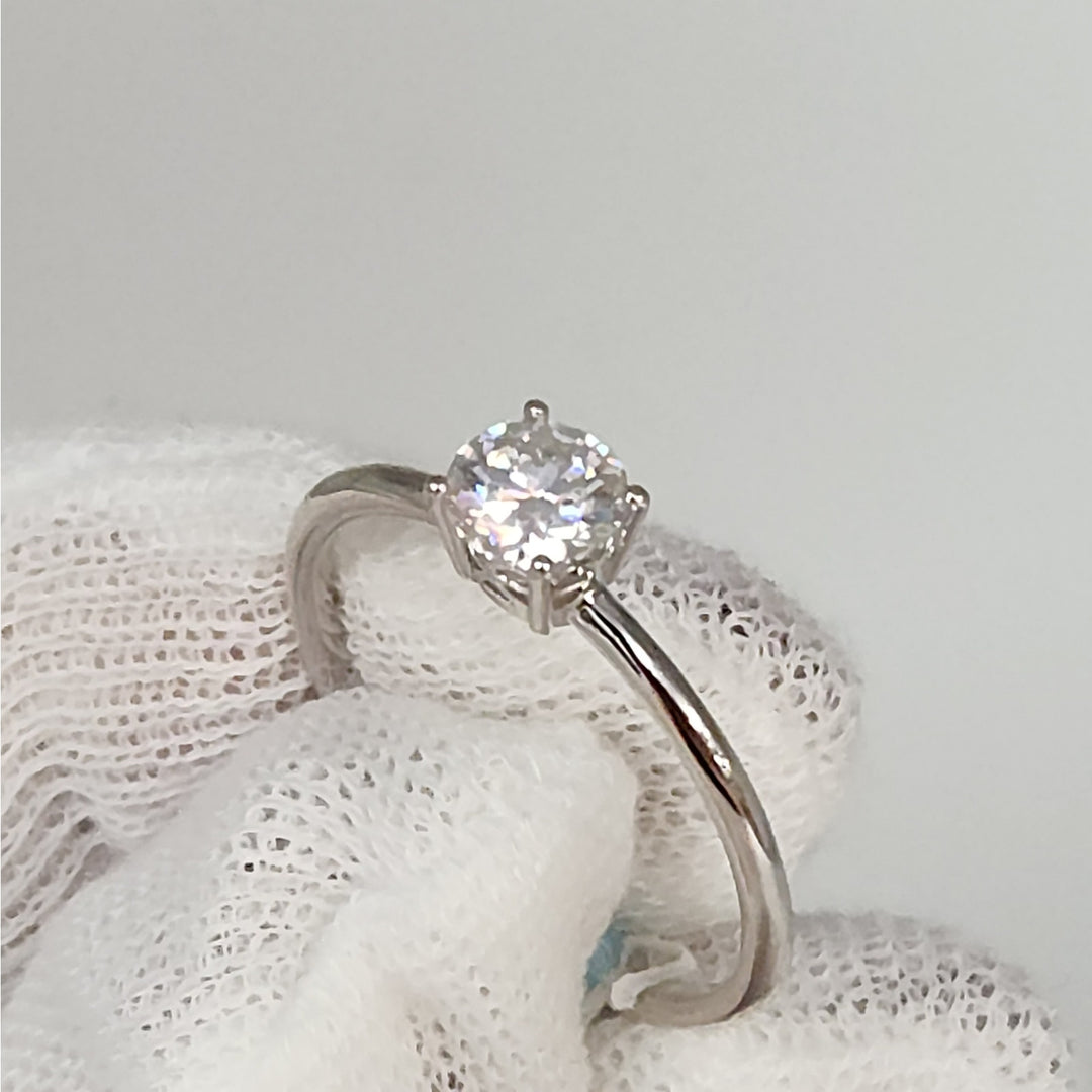 0.6 CTW Moissanite Solitaire Sterling Silver Ring size 9