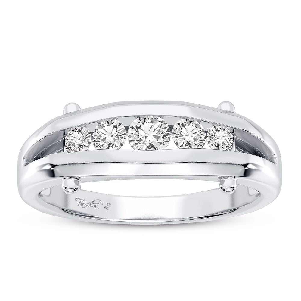 Sophisticated 14K White Gold Mens Diamond Band Ring