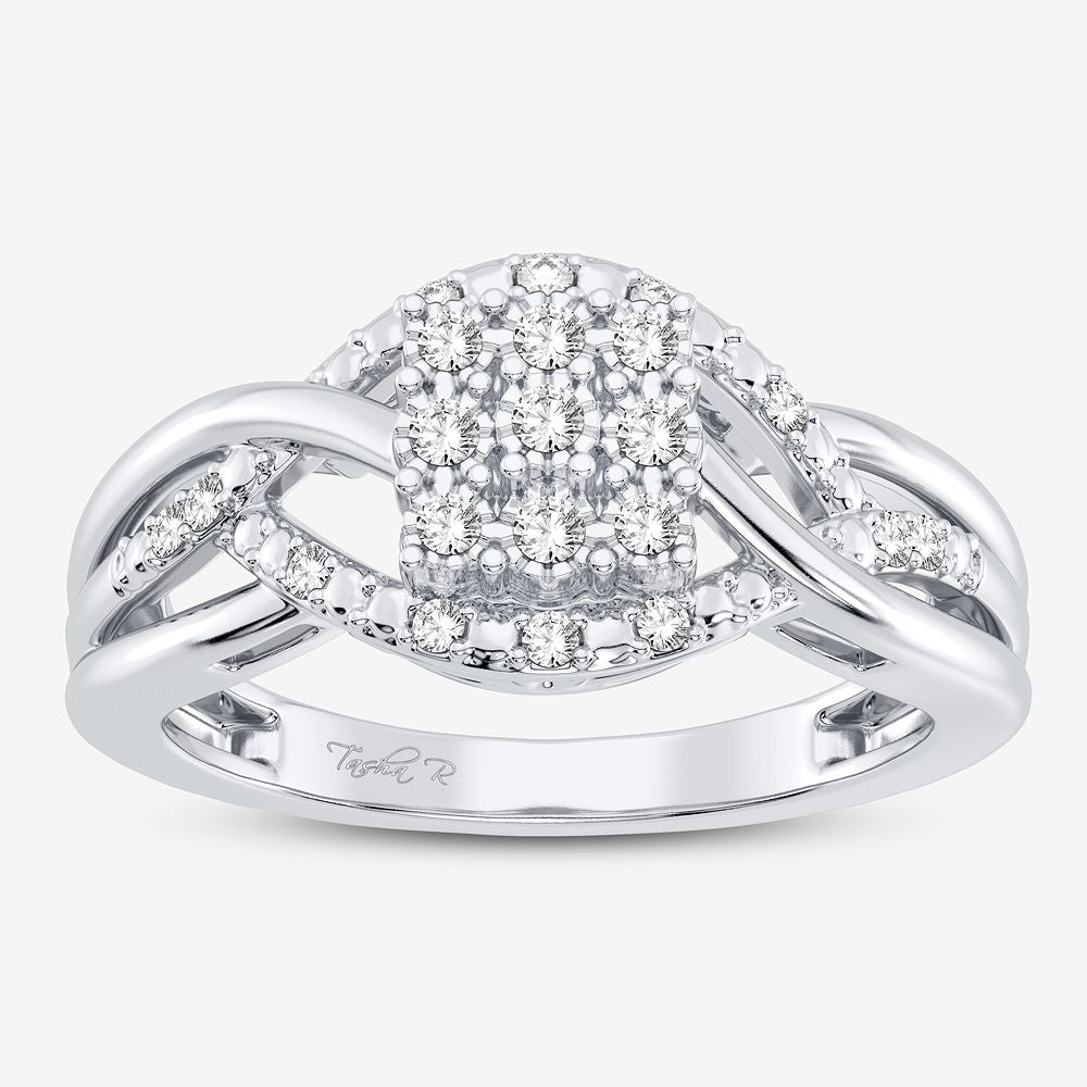 Chic 10k White Gold 0.10CT Diamond Womens Fashion Ring