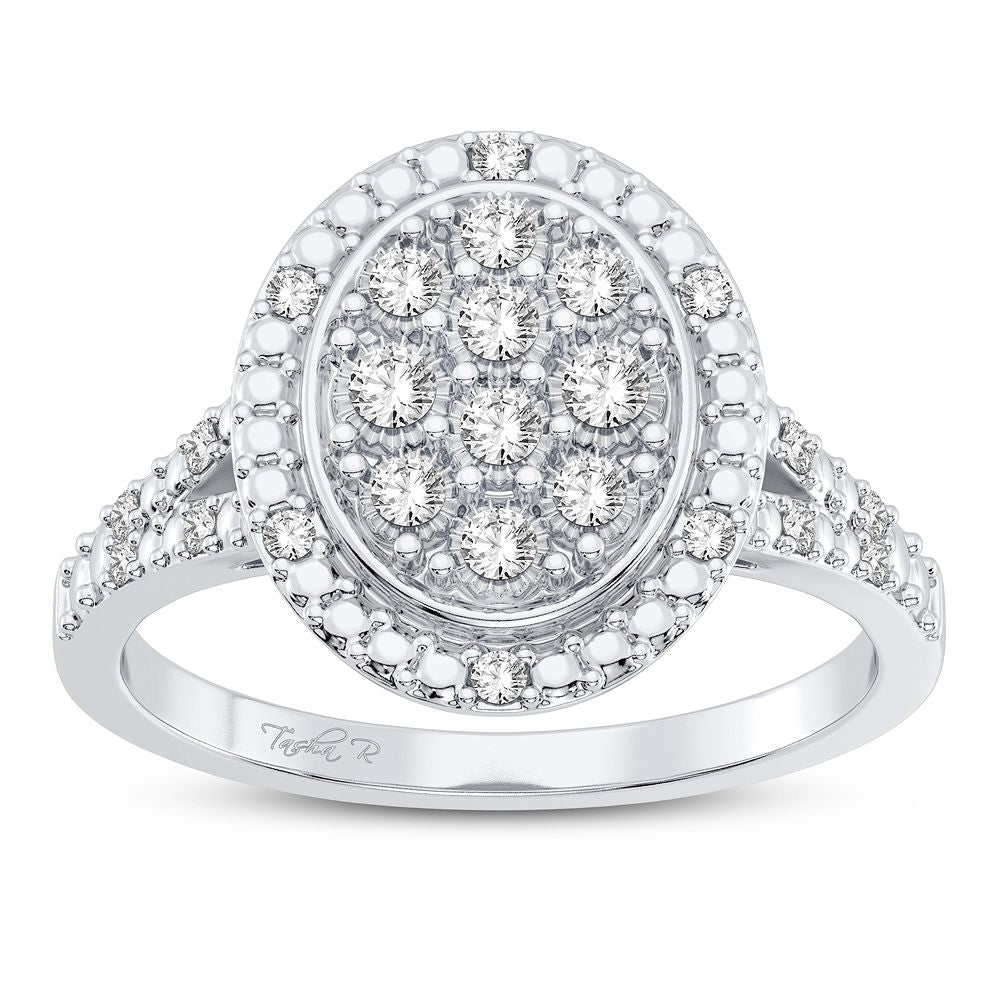 Sparkling 10k White Gold Diamond Statement Ring for Her