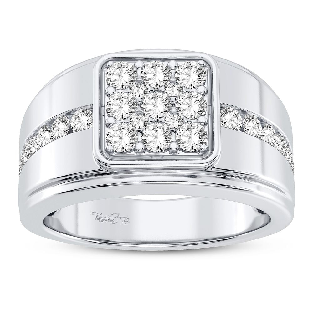 Masculine 14K White Diamond 1CT Mens Statement Ring