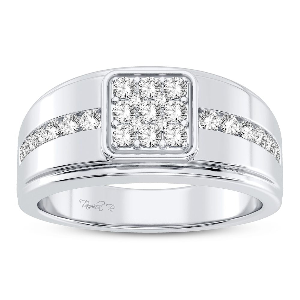 Refined 14K White Gold Diamond Mens Statement Ring