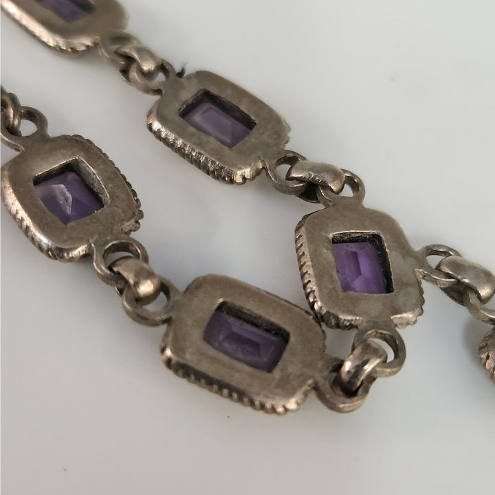 Vintage 925 Sterling Silver Natural Rectangular Purple Amethyst Necklace 19"