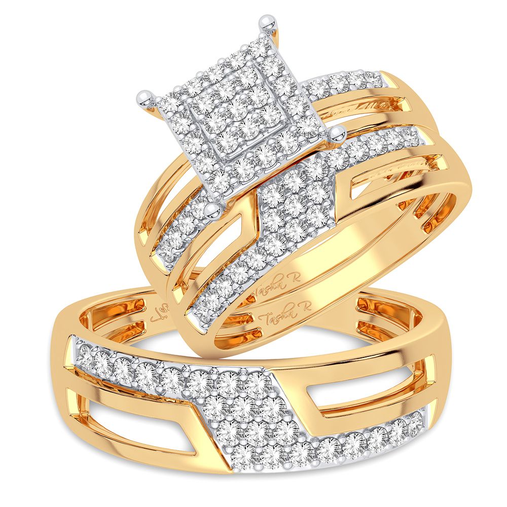 10k Yellow Gold 0.75CT Lab Diamond Trio Wedding Set for Her