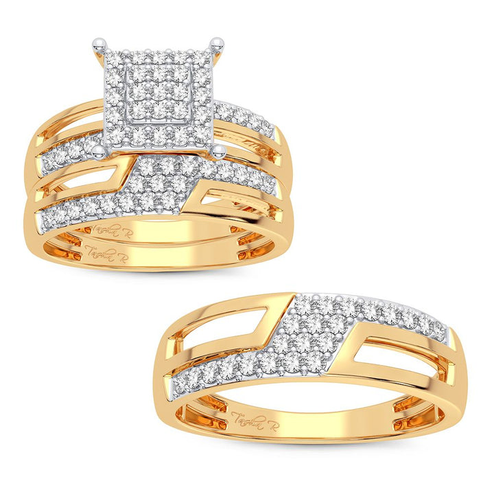 10k Yellow Gold 0.75CT Lab Diamond Trio Wedding Set for Her