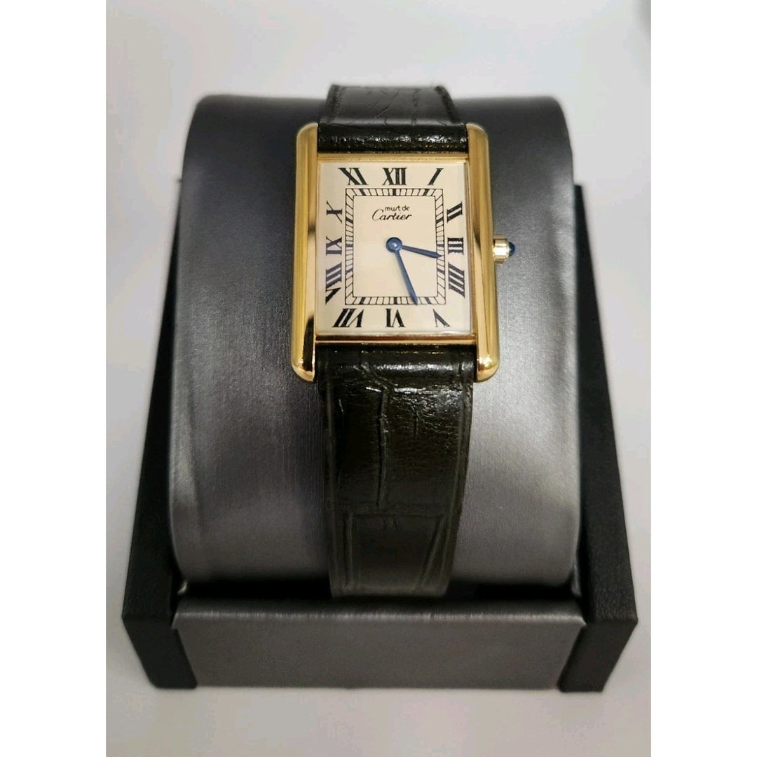 Cartier Quartz Tank Yellow Dial Buckle Leather Band (681006/02905)