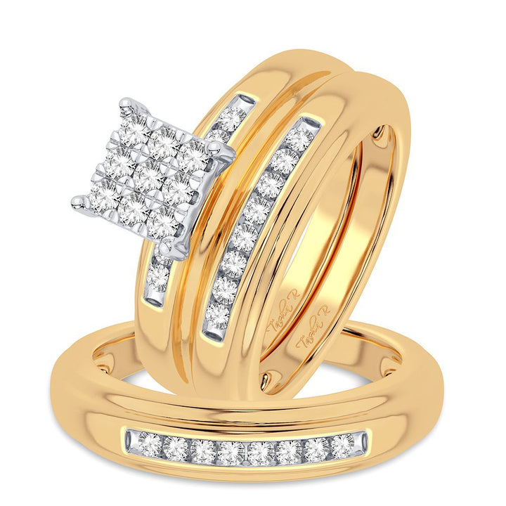 10k Yellow Gold 0.50CT Lab Diamond Womens Trio Wedding Ring Set